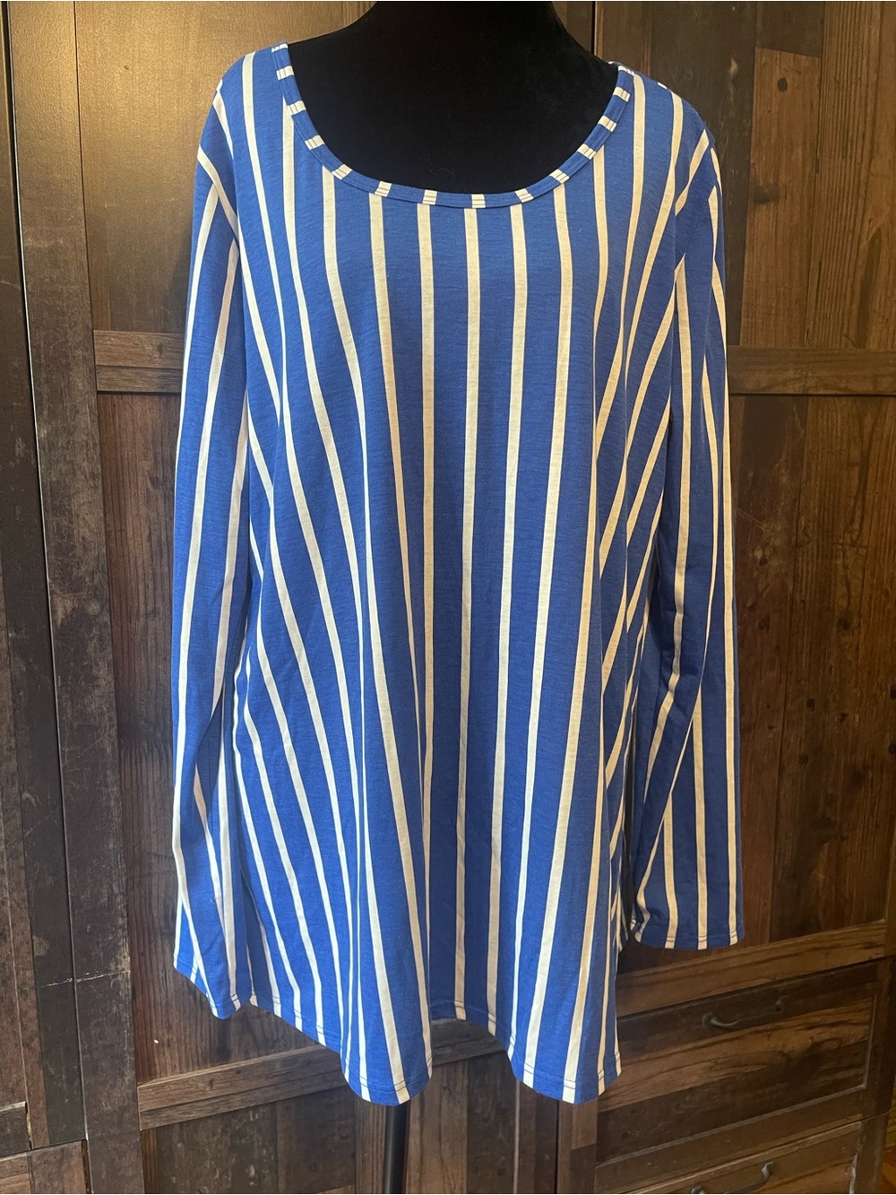 LuLaRoe Blue and White Striped Long Sleeve Tunic